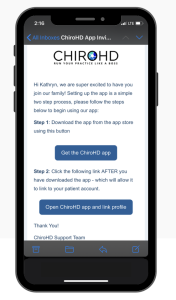 Captura de pantalla de la aplicación ChiroHD para pacientes de Uplift Spine and Injury